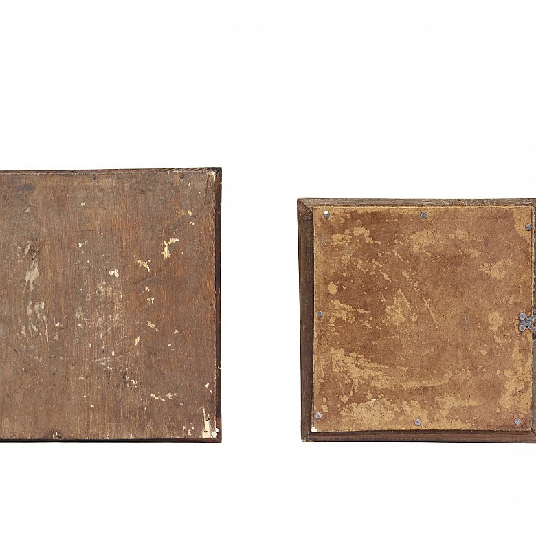 Two blue and white glazed ceramic tiles, 15th century