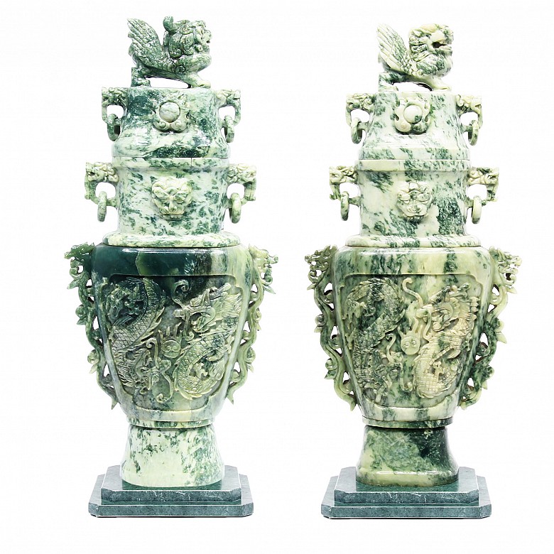 Pair of large jade vases, 20th century