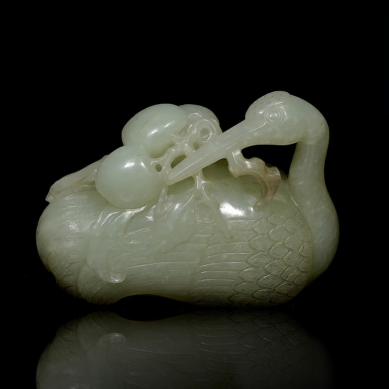 Grulla de jade tallado, dinastía Qing