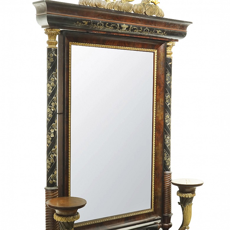 Large Empire mirror with marquetry decoration, 19th century