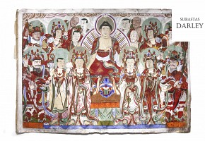 A large painted silk Thangka, Korea, 19th century.