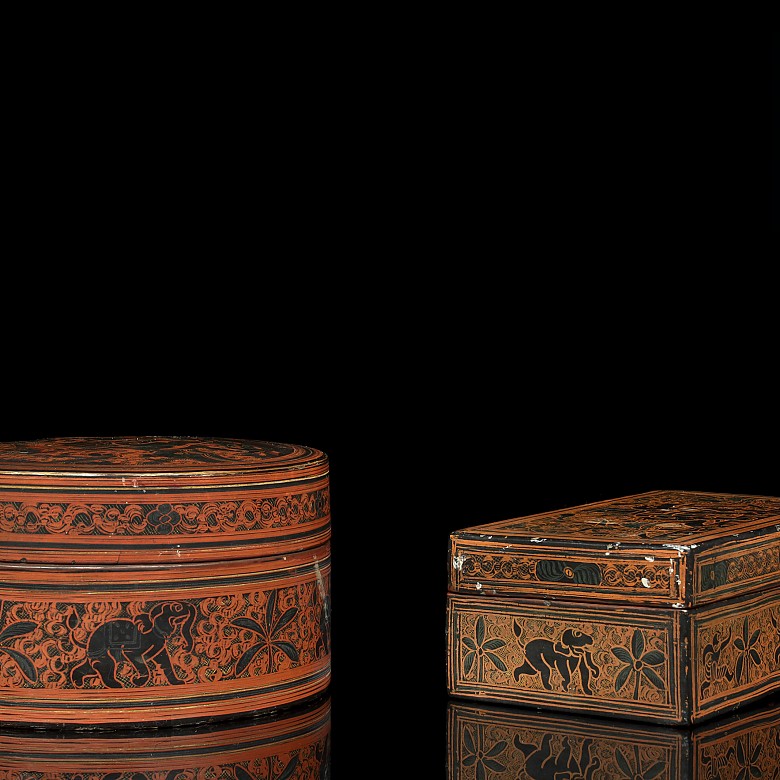 Pareja de cajas indias de laca, S.XIX