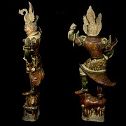 Pair of 'Lokapala' guardians in Sancai-glazed ware, Tang dynasty (618 - 906)
