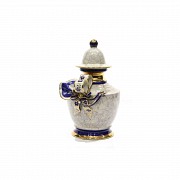 Portuguese porcelain vase gold and blue glazed, 20th century