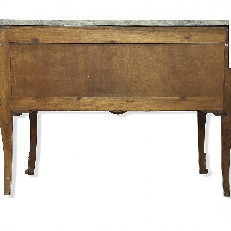 Chest of drawers in veneered wood, with marble top, 20th century