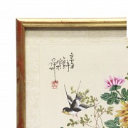 Tres pinturas de flores, China, s.XX