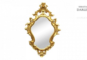 Espejo de madera tallada y dorada, estilo rococó, s.XX