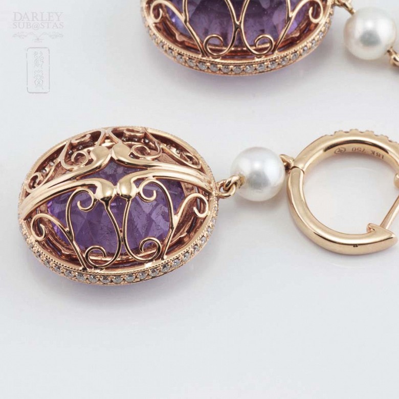 18k rose gold earrings with amethyst and diamonds - 6