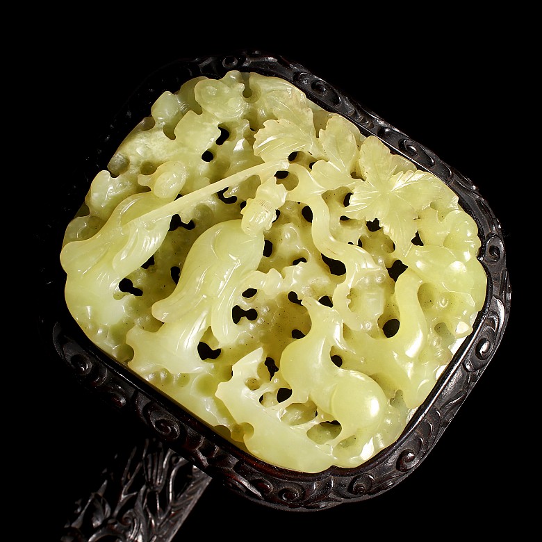 Ruyi carved from Zitan wood with yellow jade, Qing Dynasty
