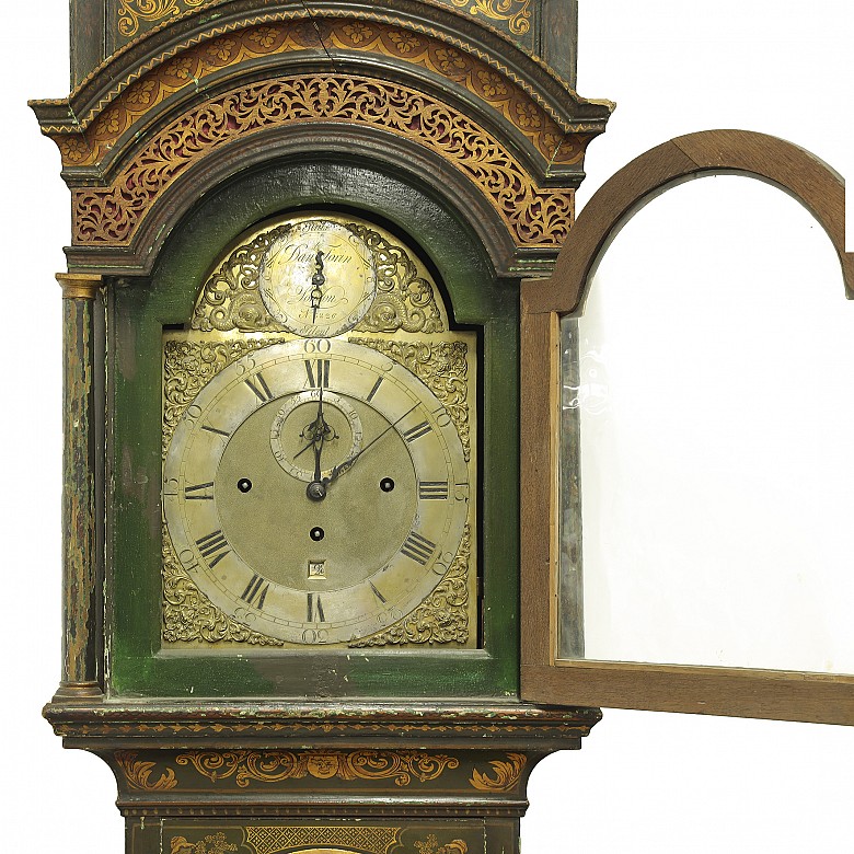 Reloj de caja alta inglés, decoración chinoiserie, S.XVIII