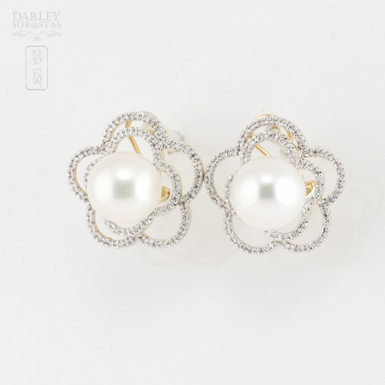 Preciosos pendientes con perla y diamantes - 2