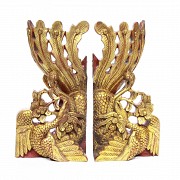 Pair of carved wooden corners, decorative.