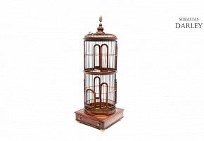 Wood and brass bird cage.