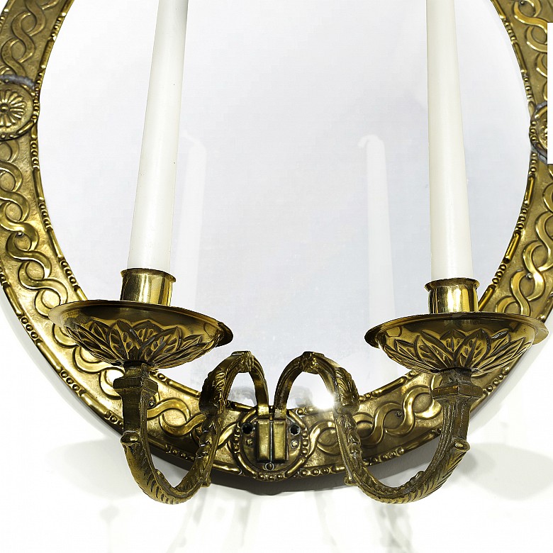 Pareja de espejos ovales con marco de bronce, S.XX - 3