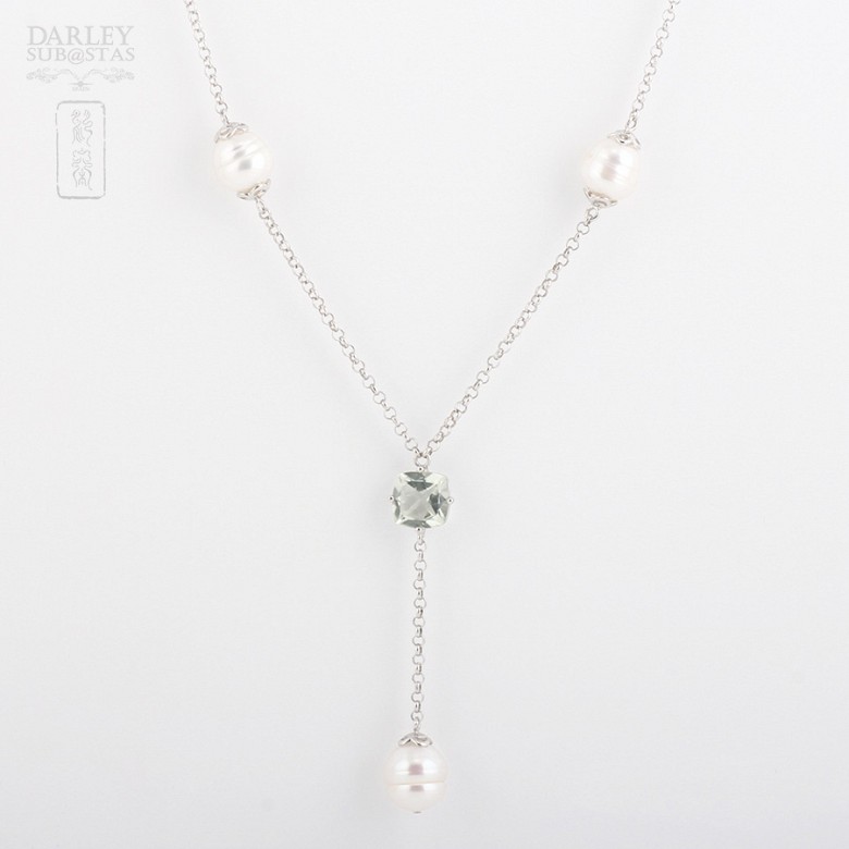 白珍珠和紫晶配925银项链 - 3