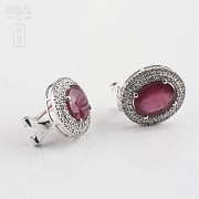 Earrings with Ruby 6,28cts  and diamonds in White Gold - 1