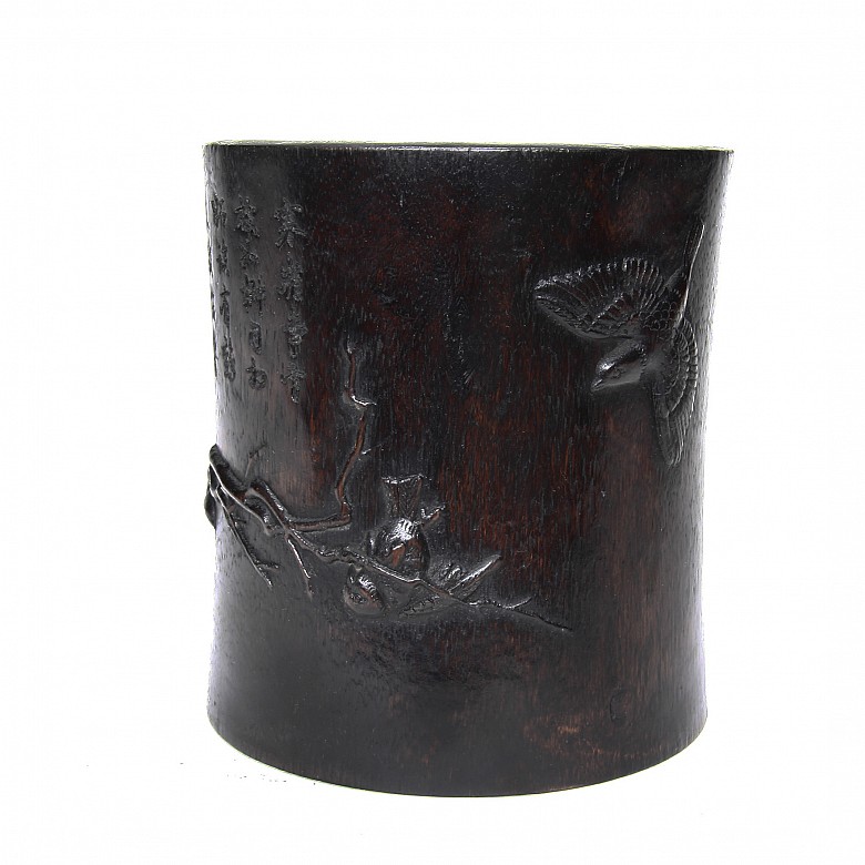 Carved wooden brush pot, 20th century - 1