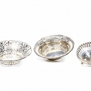 Lot of three small silver containers with openwork edge.