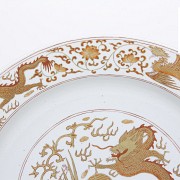 Large plate with dragon and phoenix, 20th century