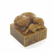 Sello de piedra con leones chinos, Shoushan, S.XX