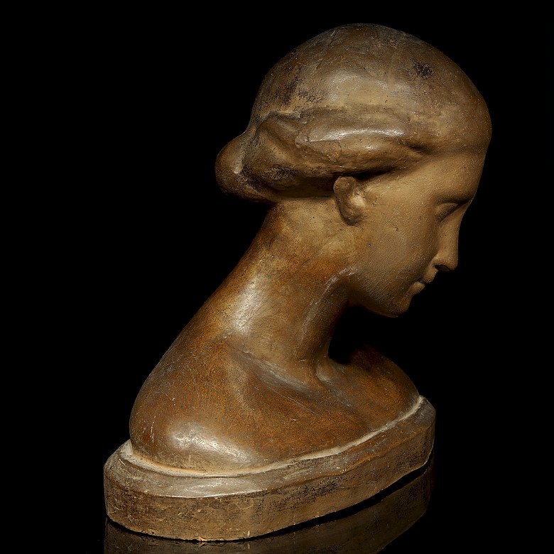 Patinated ceramic bust, Lady, 20th century - 1