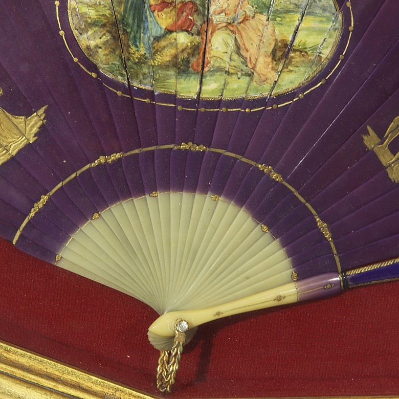 Fan with watercolour decorated scene