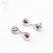 Pair of earrings in 18k white gold with  3.62cts ruby and diamonds - 2