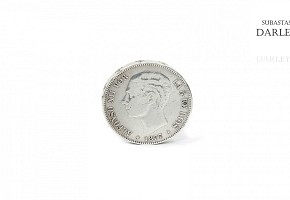 Encendedor realizado con una moneda de plata de 5 pesetas de 1877.
