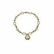 Collar de oro bicolor, diamantes y perlas
