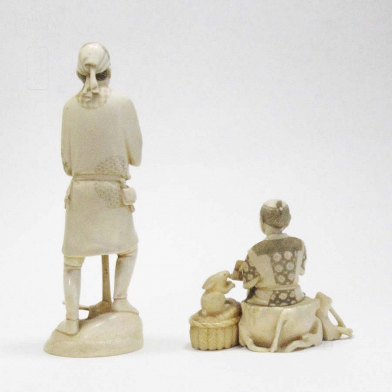 Pair of Japanese figures of ivory - 9