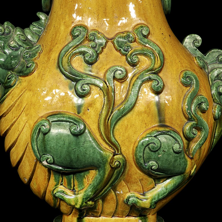 Gran jarrón de cerámica vidriada sancai, dinastía Qing - 5