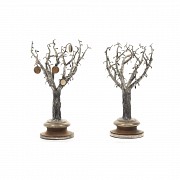 Pair of silver trees with wooden base, Spain, 20th century