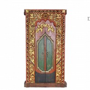 A carved and painted wooden Indonesian temple doors, 19th - 20th century - 1