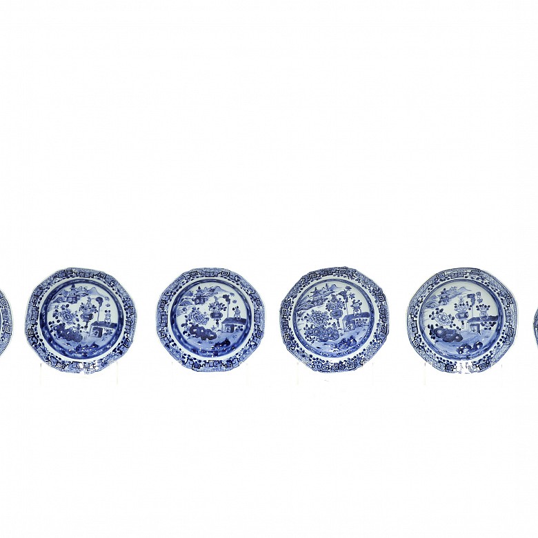 Seis platos de porcelana china, dinastía Qing