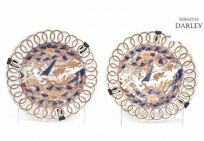 Pareja de platos decoración Imari, Japón, S.XIX - XX