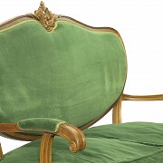 Tresillo y sillas tapizados en terciopelo verde, S.XX - 8