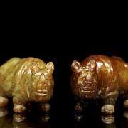 Pareja de rinocerontes de jade, dinastía Tang