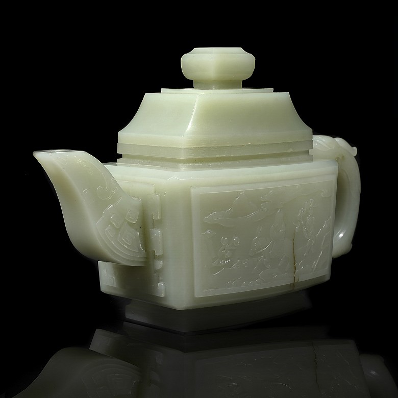 Tetera de jade celadón, dinastía Qing