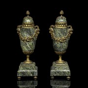 Pair of bronze and marble goblets, 19th century