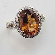 18k yellow gold ring with citrine and diamonds. - 1