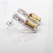 18K白金镶钻石配黄晶耳环 - 4
