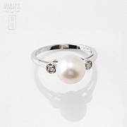 anillo 18k perla blanca y diamantes - 1