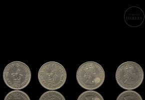 Four one-dollar coins, Hong Kong, 1960