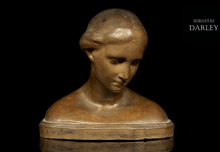 Busto cerámica patinada, Dama, S.XX
