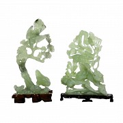 Pair of carved Nephrite figures, with base, 20th century