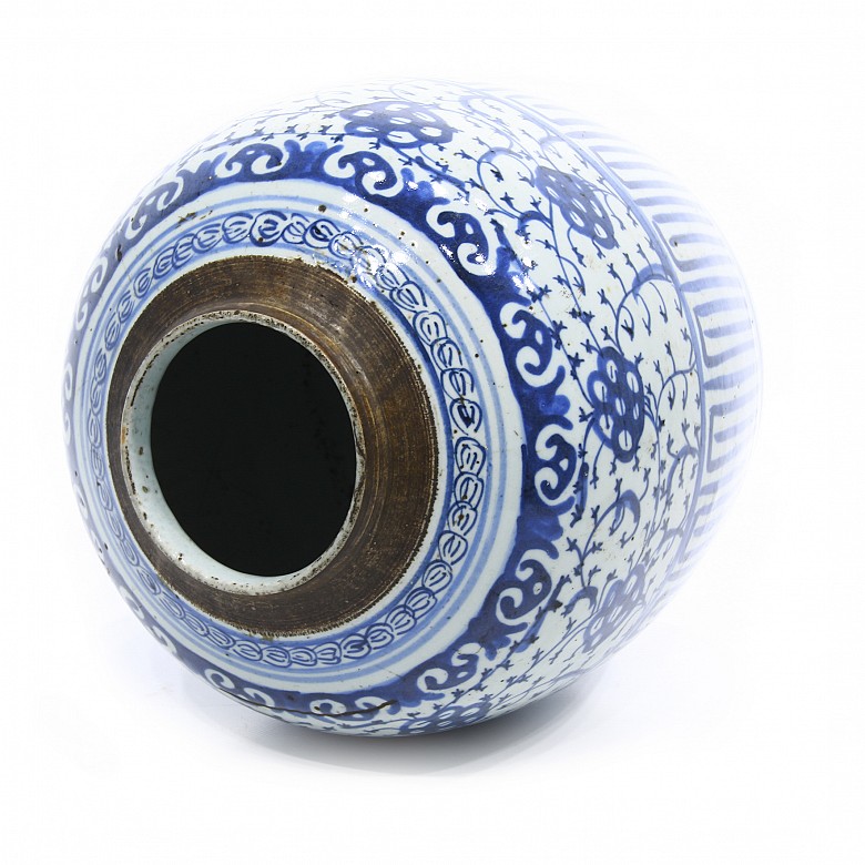 Tibor de porcelana azul y blanco, s.XIX