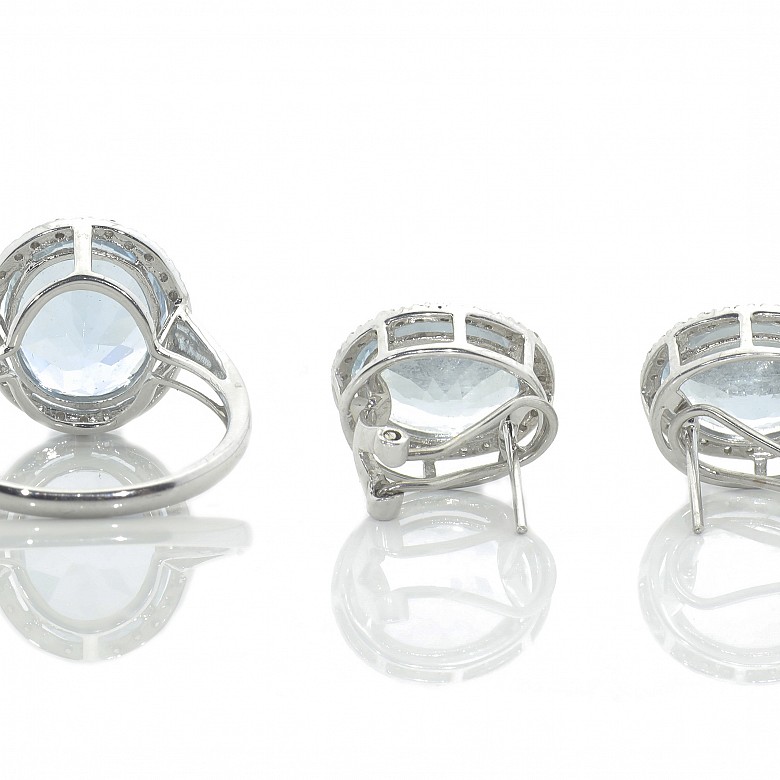 Earrings and ring set, with aquamarines and diamonds