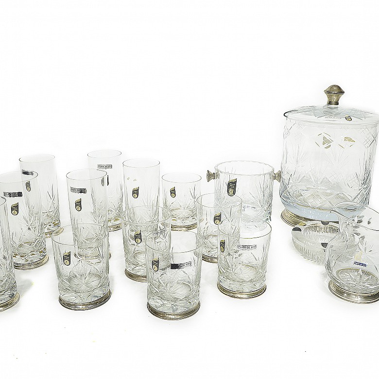 Glass cocktail set with silver foot and handles, 20th century - 1