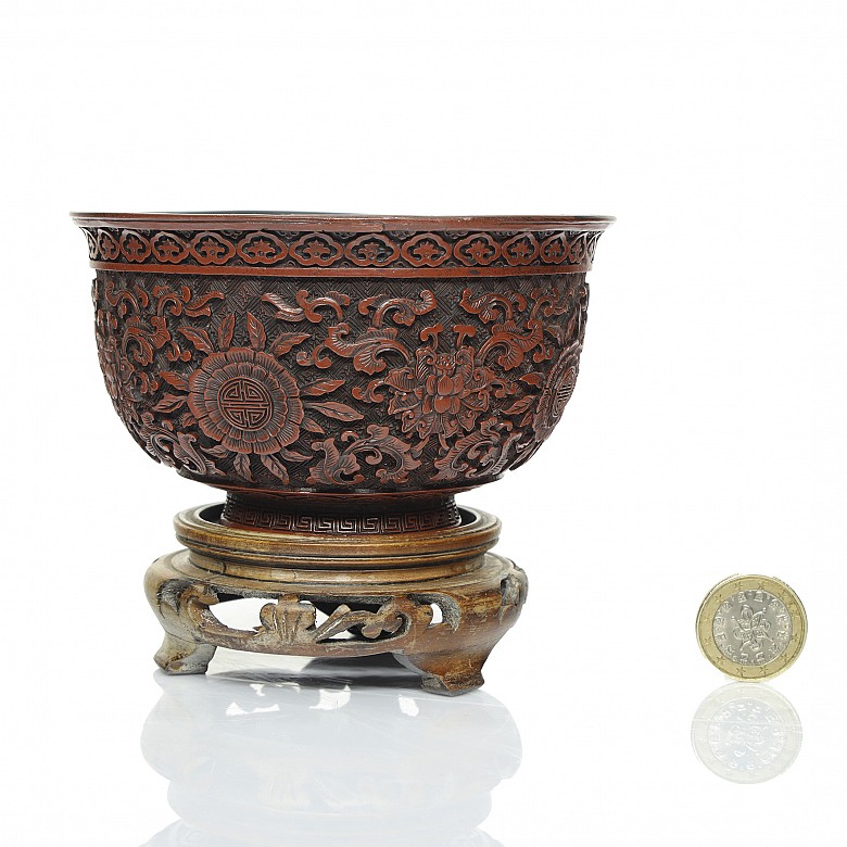 Red lacquer bowl with pedestal, Qing Dynasty