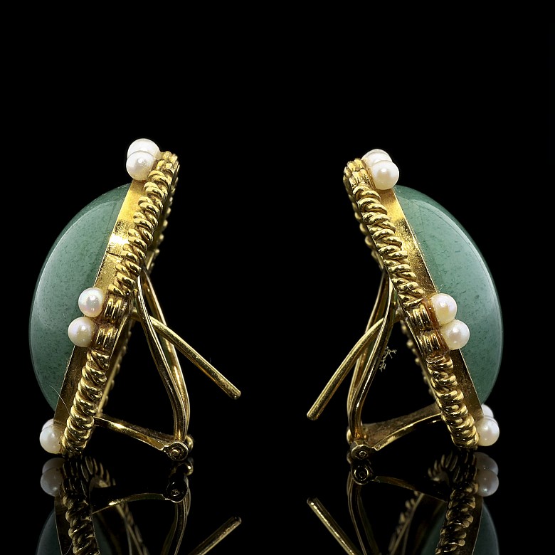 Earrings in 18k yellow gold, stones and pearls - 3